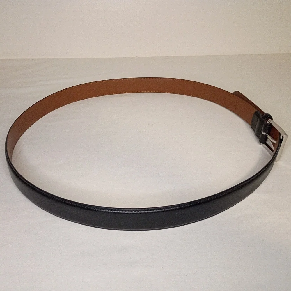Lauren Ralph Lauren Dress Belt Size 42 Solid Black Leather Silver Buckle 1
